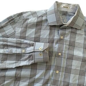 Bugatchi XL Shaped Fit Blue Plaid Long Sleeve Button Up Men's Shirt‎